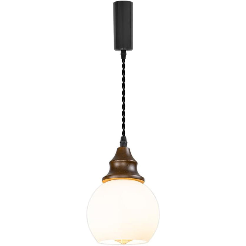 3.2ft Adjustable Cord H-Type Track Pendant Light E26 Walnut Base White Glass Ball Shade Hanging Light Vintage Decor for Kitchen Home Office 1 Pcs(No Bulb, Track)