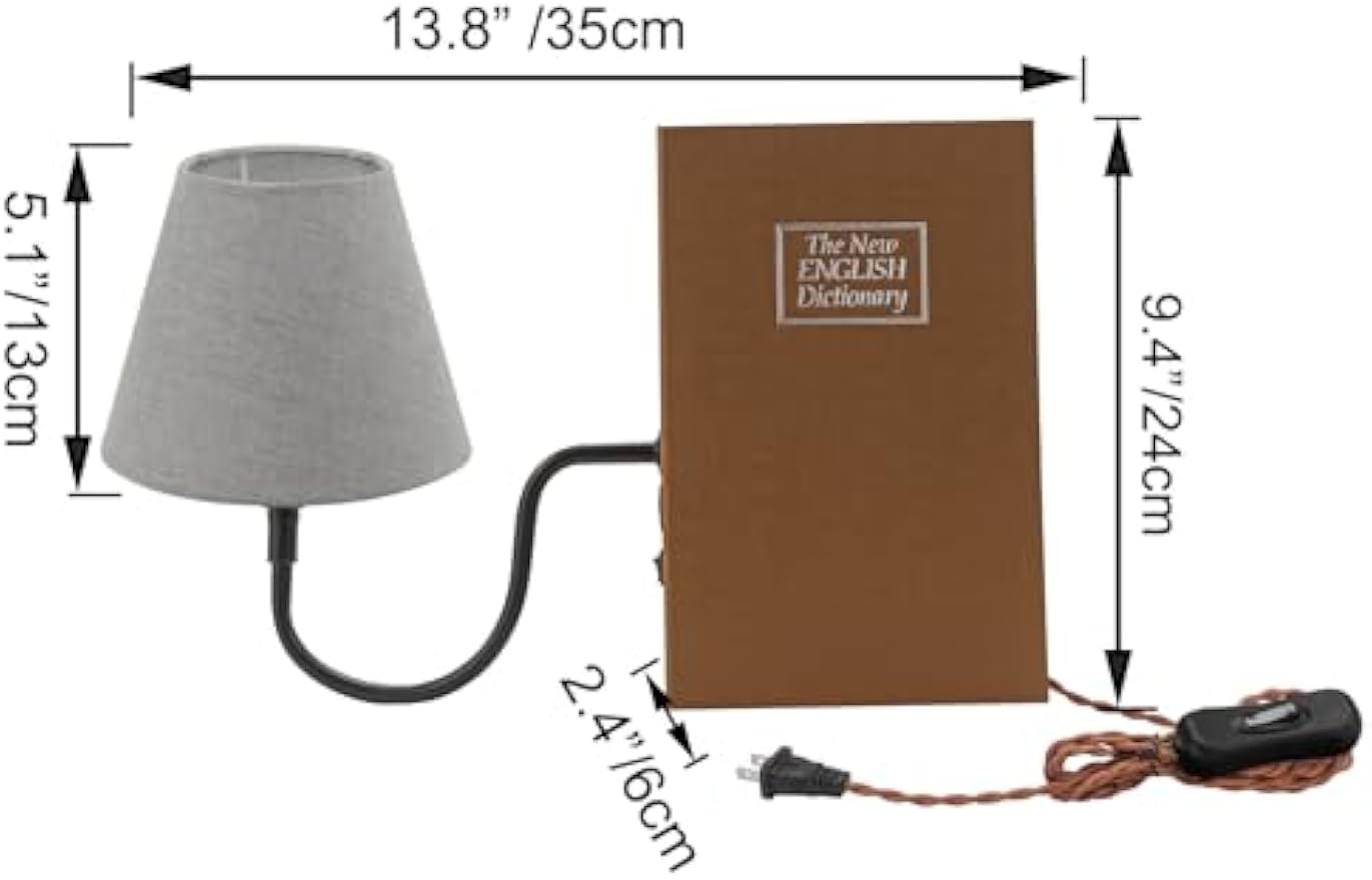 Kiven Plug-in Table Lamp, Set of 2 Vintage Bookshelf Lamp with Gray Fabric Lampshade, Farmhouse Decorative Bookend, Plug in Book Lamp for Office Home Decor Bedside Bookcase