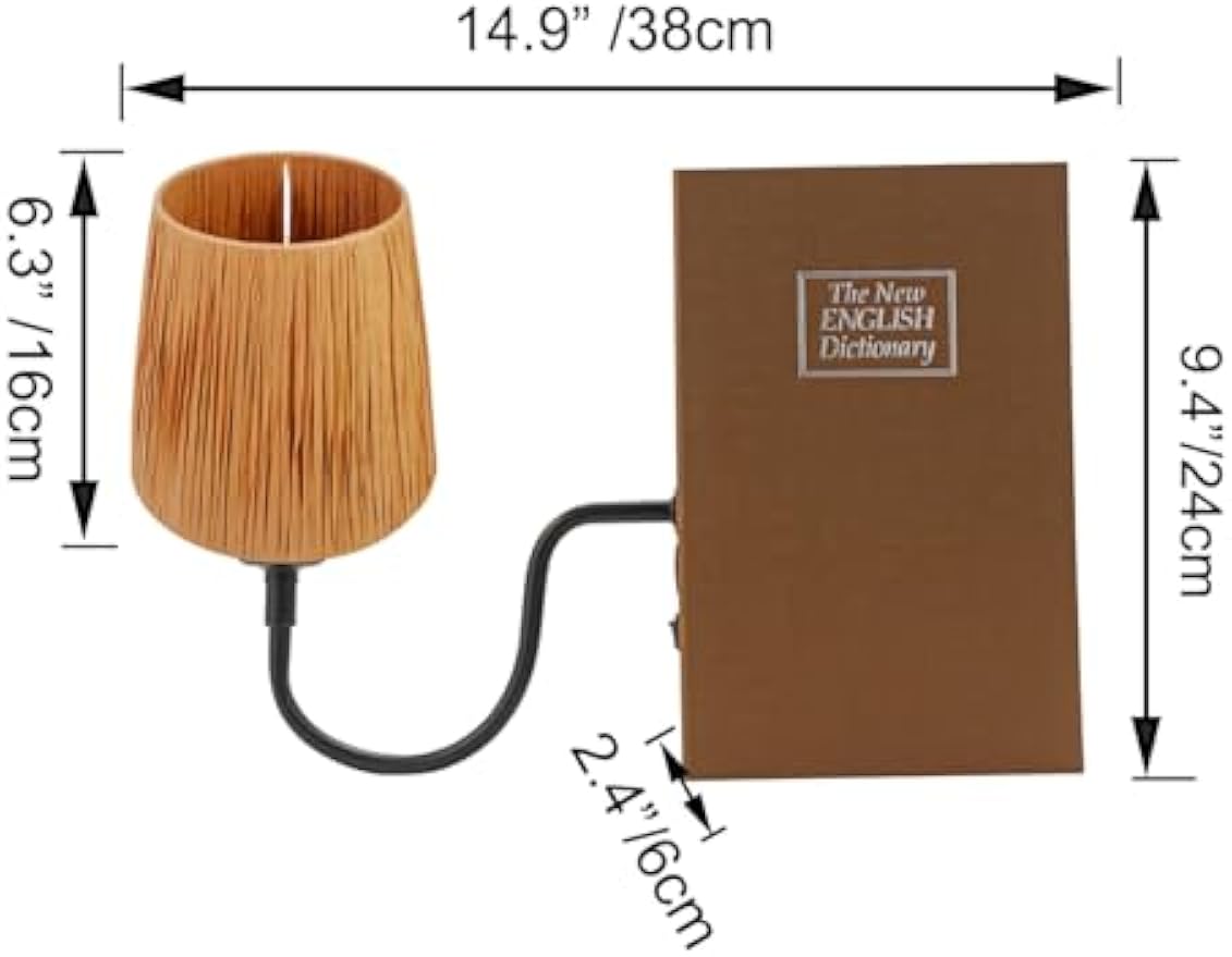Kiven Cordless Bookshelf Lamp, 1-Light Rechargeable Bookcase Lighting with Raffia Lamp Shade, Farmhouse Decorative Bookend, Cordless Table Lamp for Bedside Bookshelf Office Home Decor
