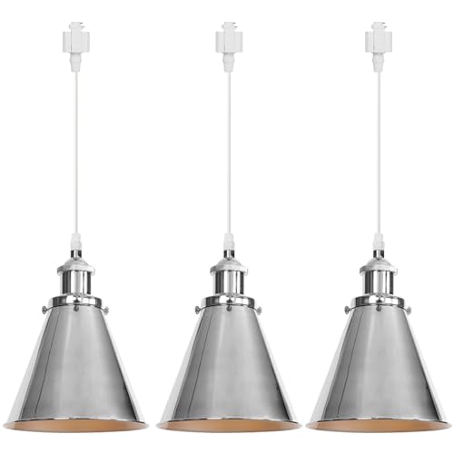 Kiven H-Type Track Lighting, 3-Light Modern Halo Track Pendant Light with Metal Lampshade,Dimmable H Track Light Pedant for Kitchen Island Home Cafe Bedroom, Cord Length 39.4",Silver Finish