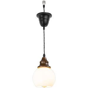 3.2ft Adjustable Cord E26 Connection Replacement Hanging Light Walnut Base White Glass Ball Shade Minimalist Pendant for Farmhouse Home Store(No Bulb)