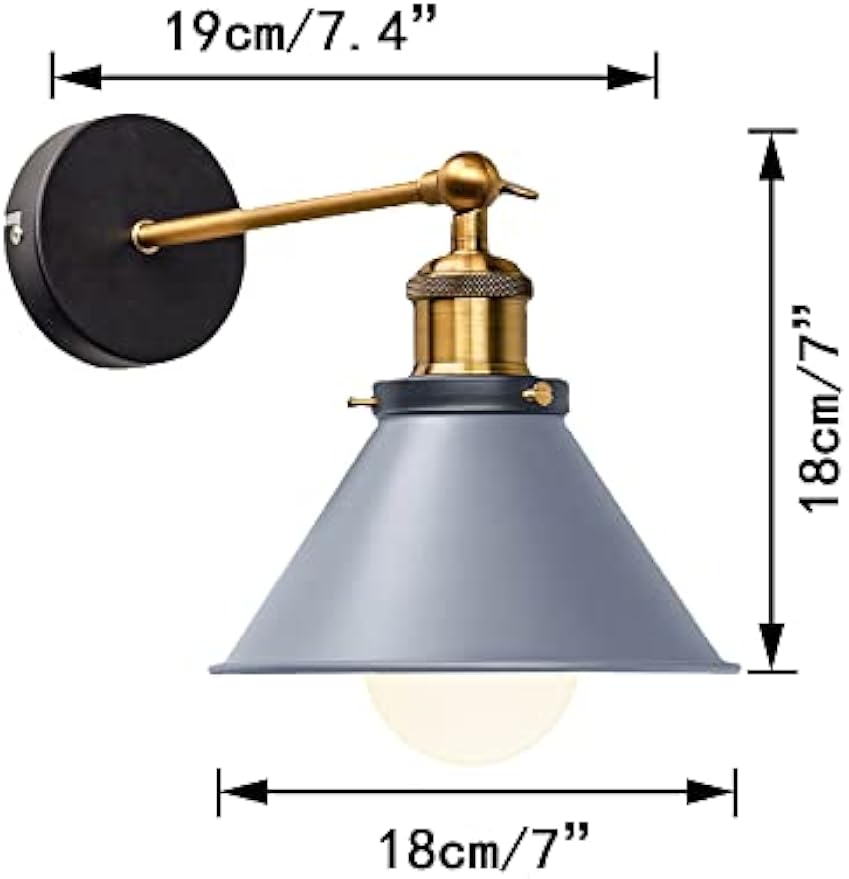 Kiven 2 Pack Simple Match E26 Base Rechargeable LED Bulb Remote Control Wall Lamp Grey Shade Metal Modern Design Sconce for Kitchen Bar Home Bulb Included