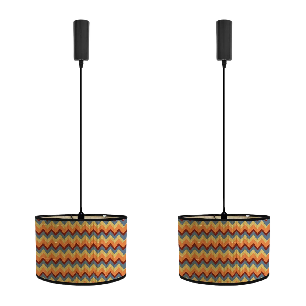 Collapsible Bamboo track light with colorful zig zag pattern. Adjustable cable for farmhouse lighting.