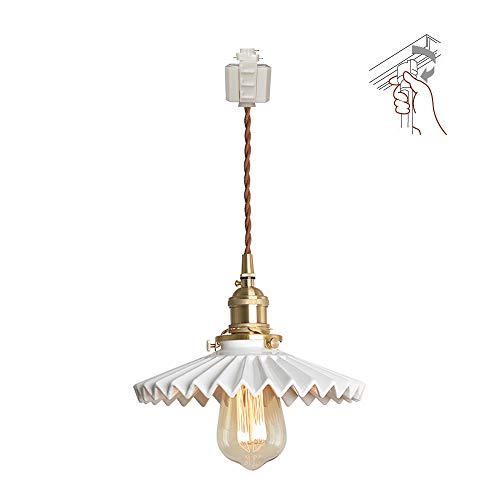 Kiven H-Type Track Light Pendants 3.2 Ft for Retro Ceramic Marble Shade Customizable Track Lighting Fixtures Nordic Instant Pendant light for Restaurant Bulbs Not Included