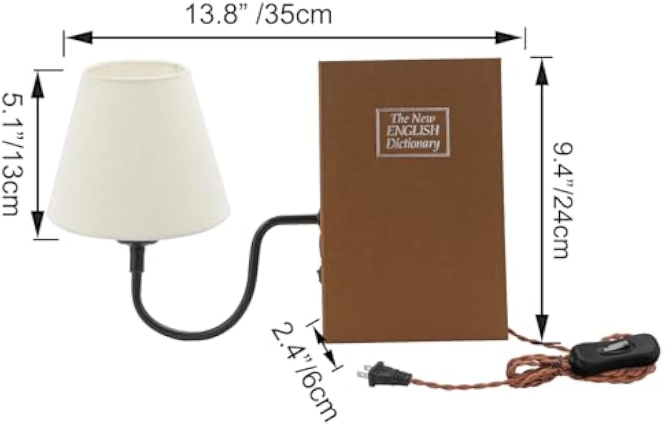 Kiven Plug-in Table Lamp, 1-Light Vintage Bookshelf Lamp with White Fabric Lampshade, Farmhouse Decorative Bookend, Plug in Book Lamp for Office Home Decor Bedside Bookcase