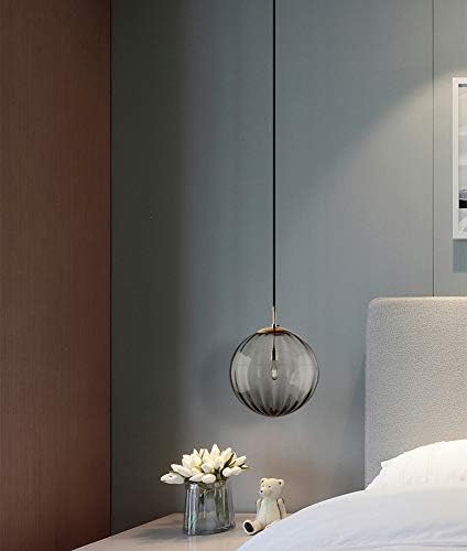 Kiven H-Type Track Light with 3.2ft Black Cord Nordic Creative Style Grey Glass Lampshade E26 Lamp Socket Track Pendant Light for Bedroom Living Room Loft Cafe Room (Bulb and Track Rail Not Included)