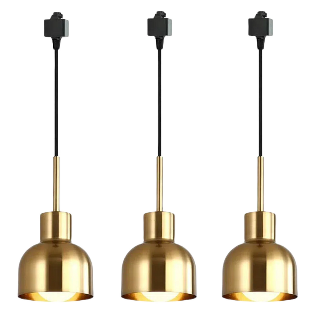 Kiven Brass Plating Industrial Pendant Light H-Type Track Light Pendants 5 ft Cord Iron Dome Track Light  Decorate for Pendant Lights for Kitchen 3-Lights Customizable