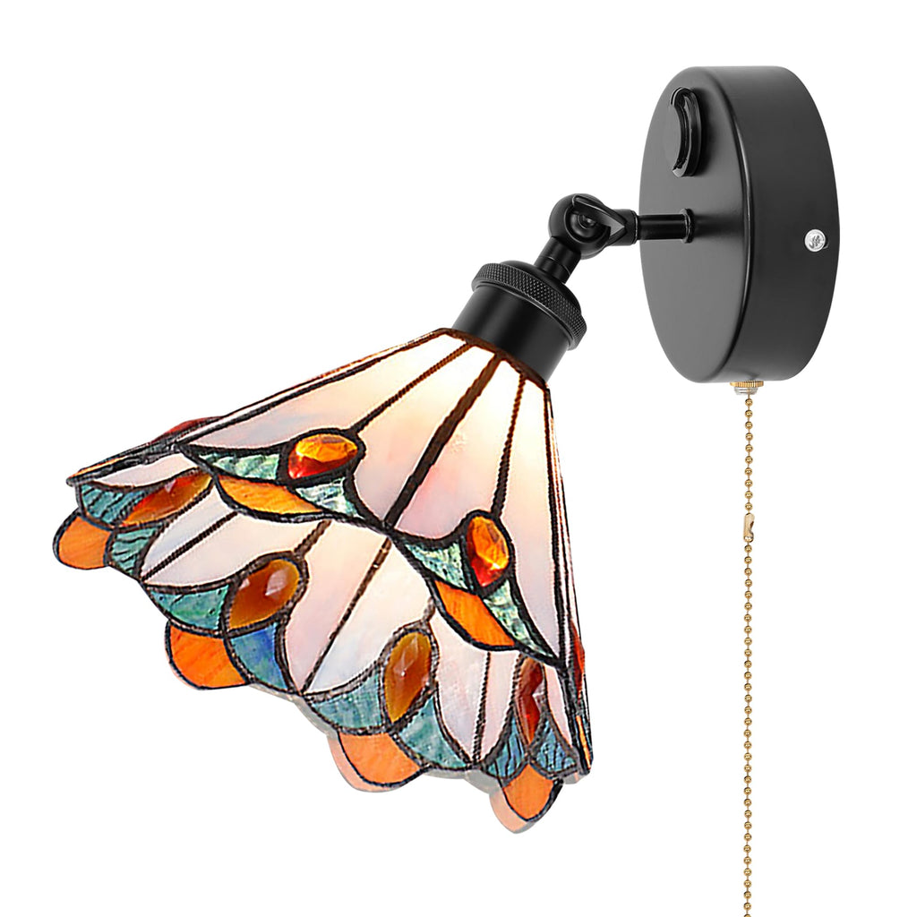 Kiven 12V LED Interior Lights with USB Port,RV Reading Lamp with Pull Chain Switch,4W Tiffany-Style Wall Sconce Adjustable Warm White for RV Caravans Boats, Hard-Wired Surface Mount
