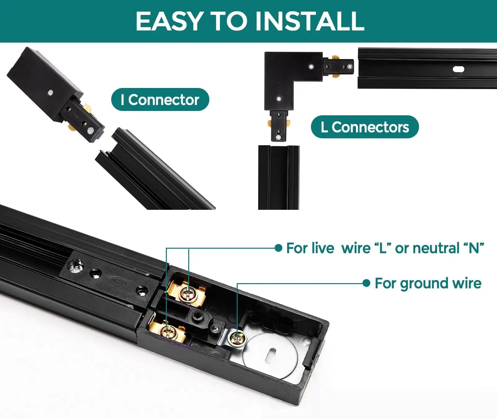 Customizable H Track Lighting Rail Kit Black 15ft Cord Length U-shaped Track with I and L Connectors Suitable for Kitchen Island of Various Shapes