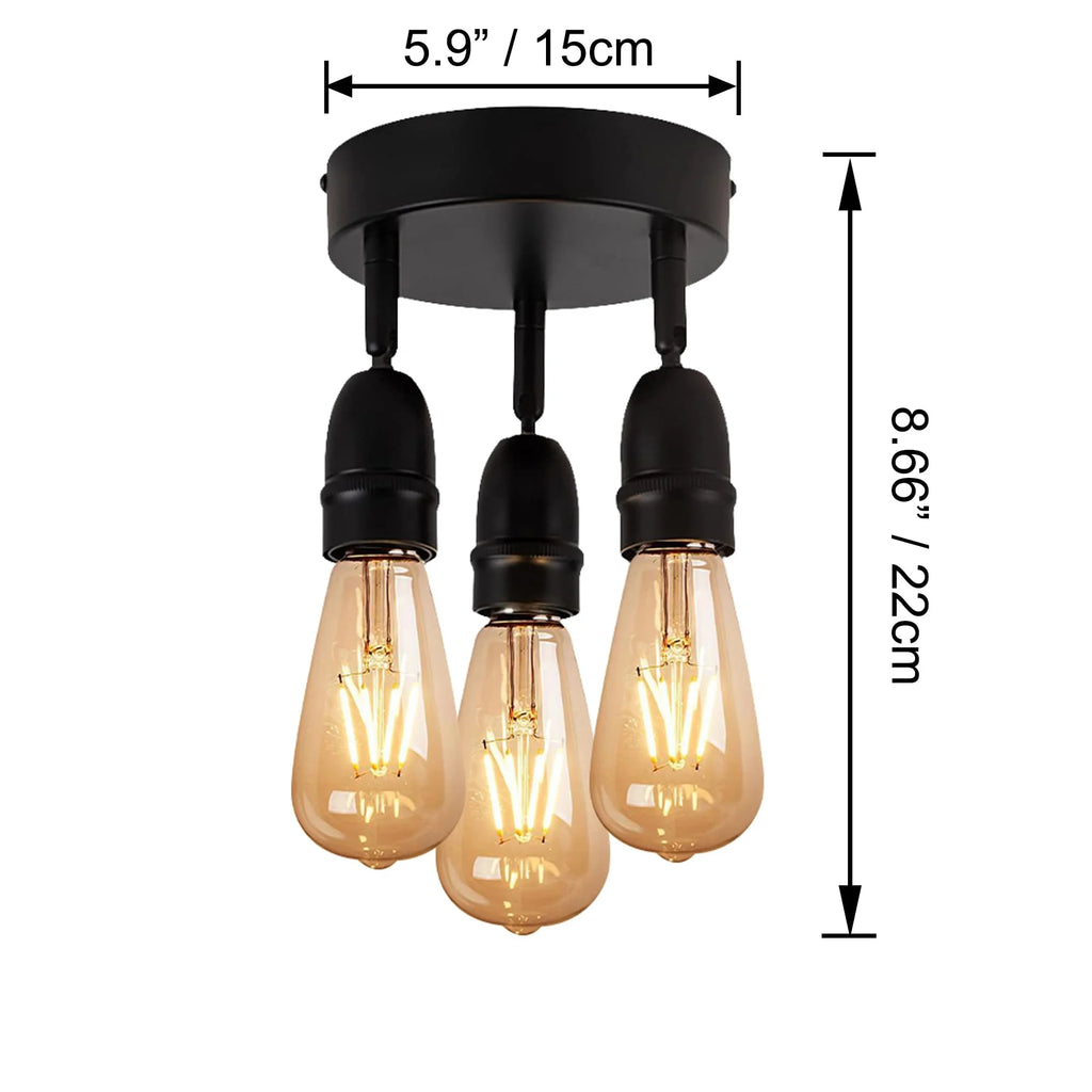 Kiven Adjustable 3 Lights RV Hard Wired with 12V RV Decorative Light RV Ceiling Light Kitchen Island Lamp Ceiling Mount, E26 2700K Bulb Included Industrial Semi Flush Mount for RV Camper - Black