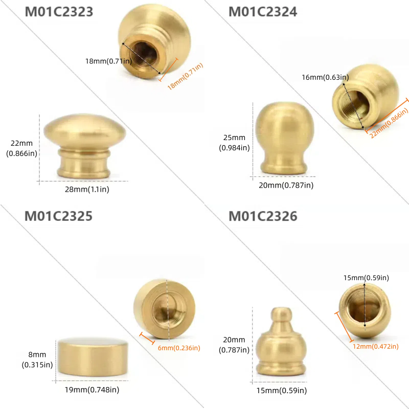 4-Pack DIY Table Lamp Horn Frame Accessories: All - Copper M10 Female Thread Ceiling Plate, Nipple Nut & Fixed Cap