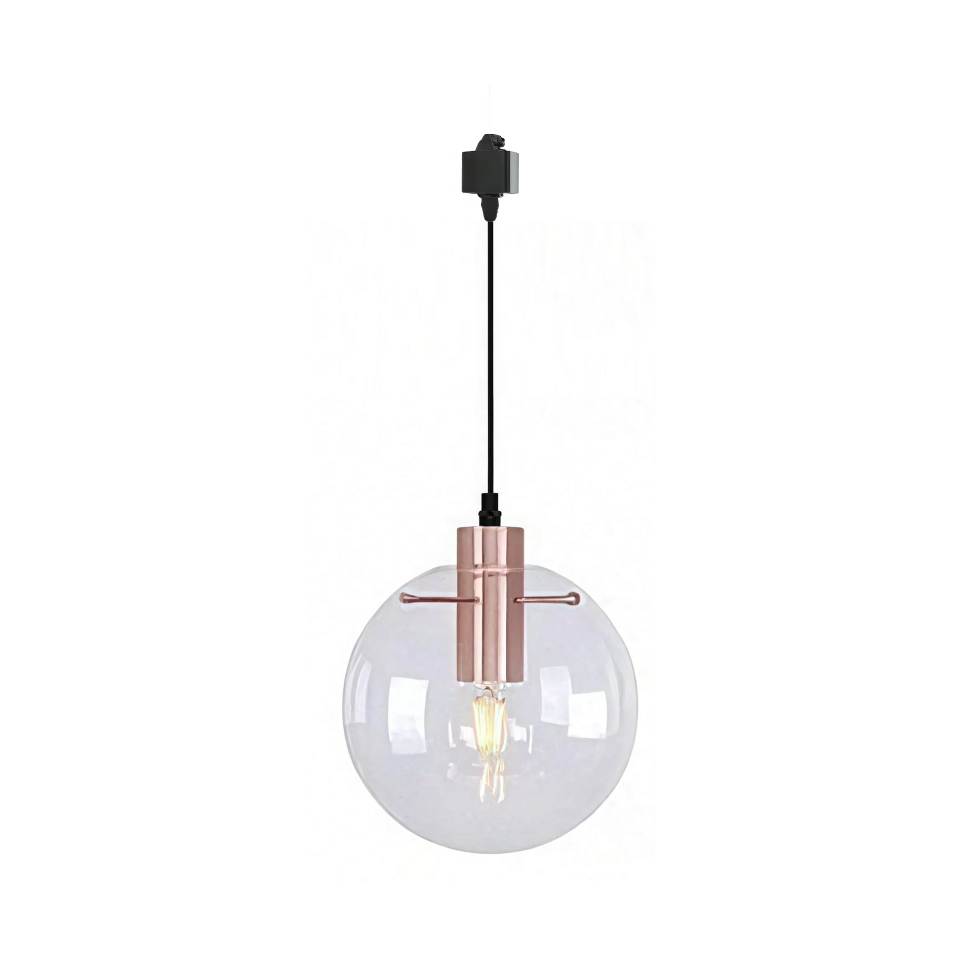 Kiven H-Type Track Lighting Light fixture, Modern Halo Track Pendant Light with Built-in Cable Wrapper and Glass Lampshade, Adjustable Length for Bedroom Kitchen Shop,Black Finish,1-Light