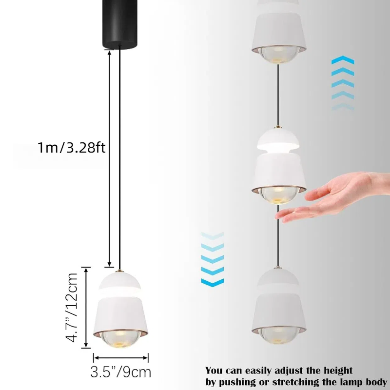 Kiven Adjustable Height Touch Control Track Pendnat Light J-Type Retractable Lift Track LED Macaron Indoor Island Light Accent 3000K Warm White Modern Bell Shape UP-Downlight, White, 3 Lights
