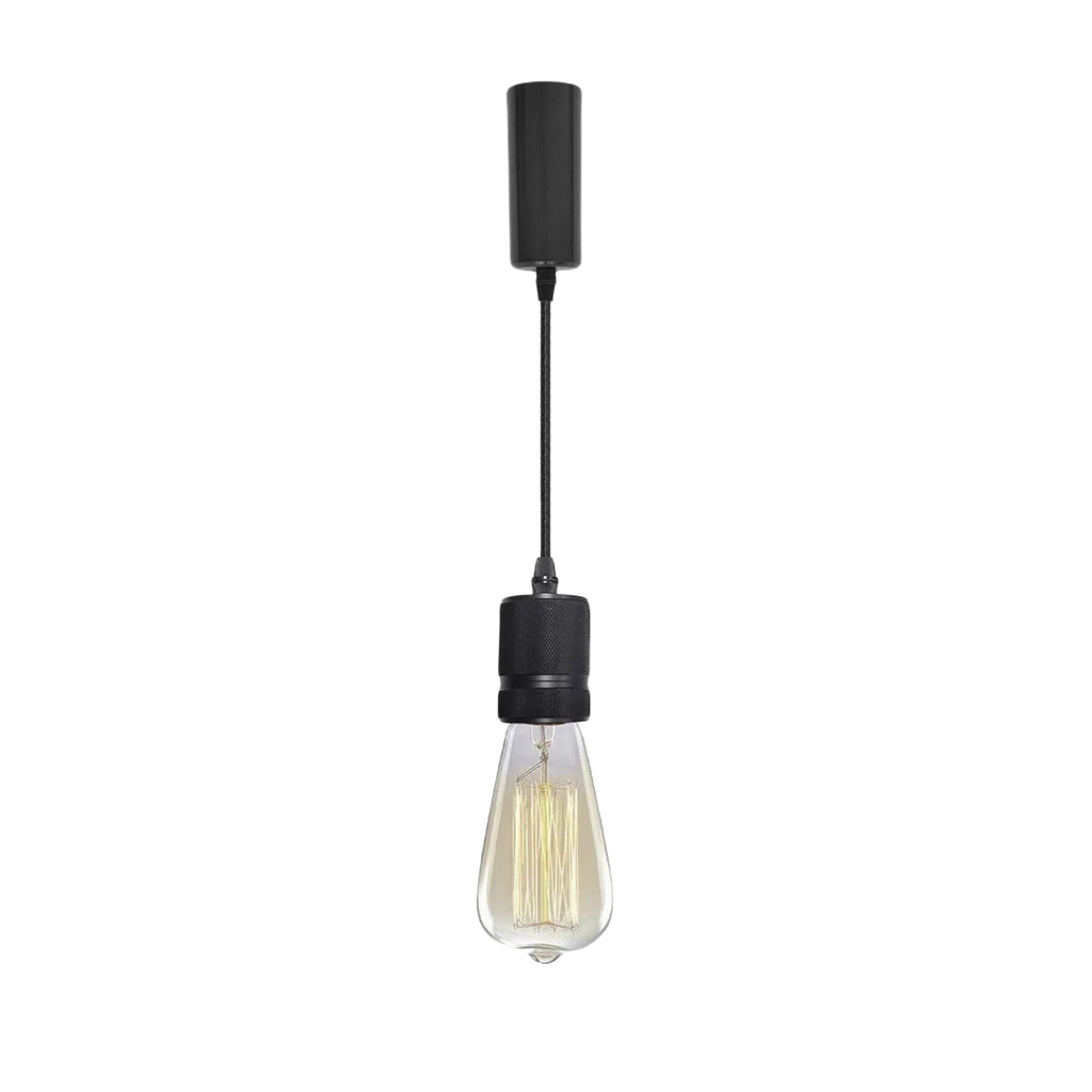 Industrial track lighting pendant with a vintage Edison bulb and black finish, perfect for kitchen or dining table.