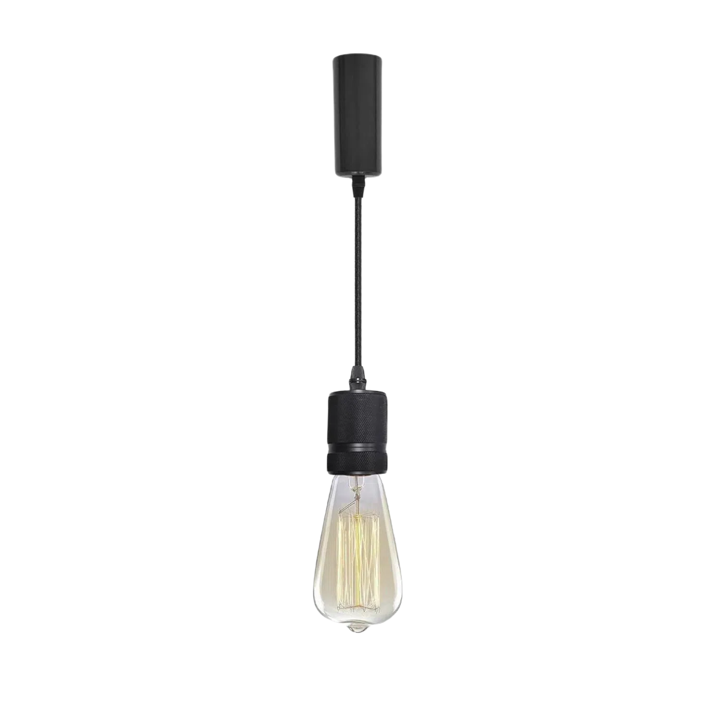 Industrial track lighting pendant with a vintage Edison bulb and black finish, perfect for kitchen or dining table.