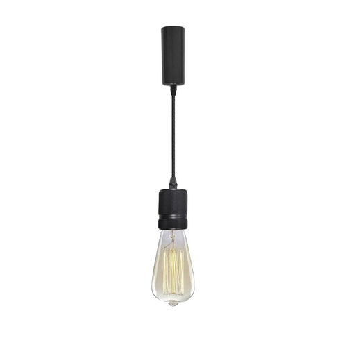 Industrial track lighting pendant with a vintage Edison bulb and black finish, perfect for kitchen or dining table.