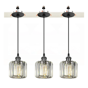 Kiven Can Lights Retrofit Recessed Lighting with E26 Power Outlet Adapter, 4/5/6 Inch 3-Light Replacement Conversion Kit, Farmhouse Crystal Pendant Lighting for Bedroom Hallway Kitchen, Black Finish