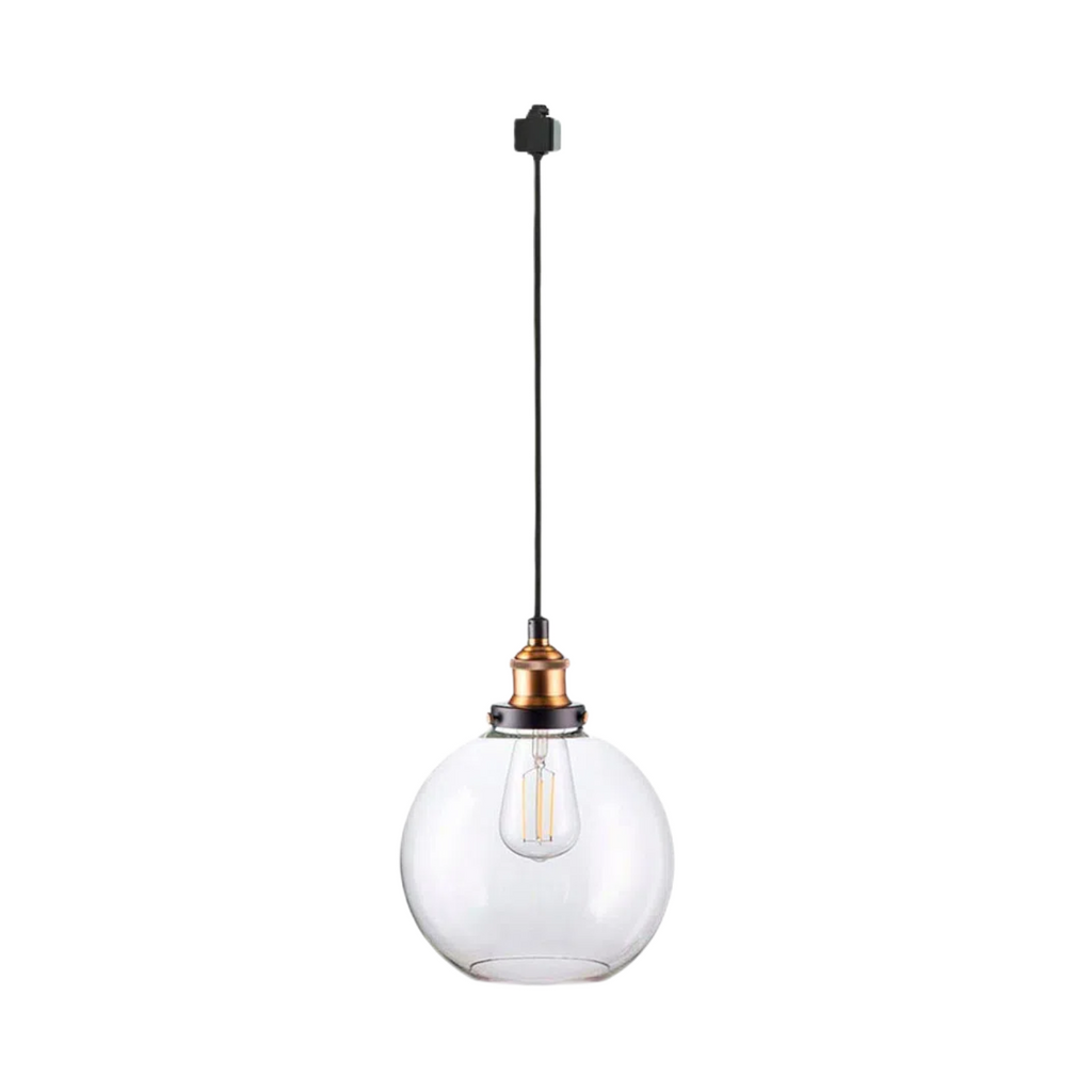 Modern track pendant light with crystal glass globe lampshade and customizable features.