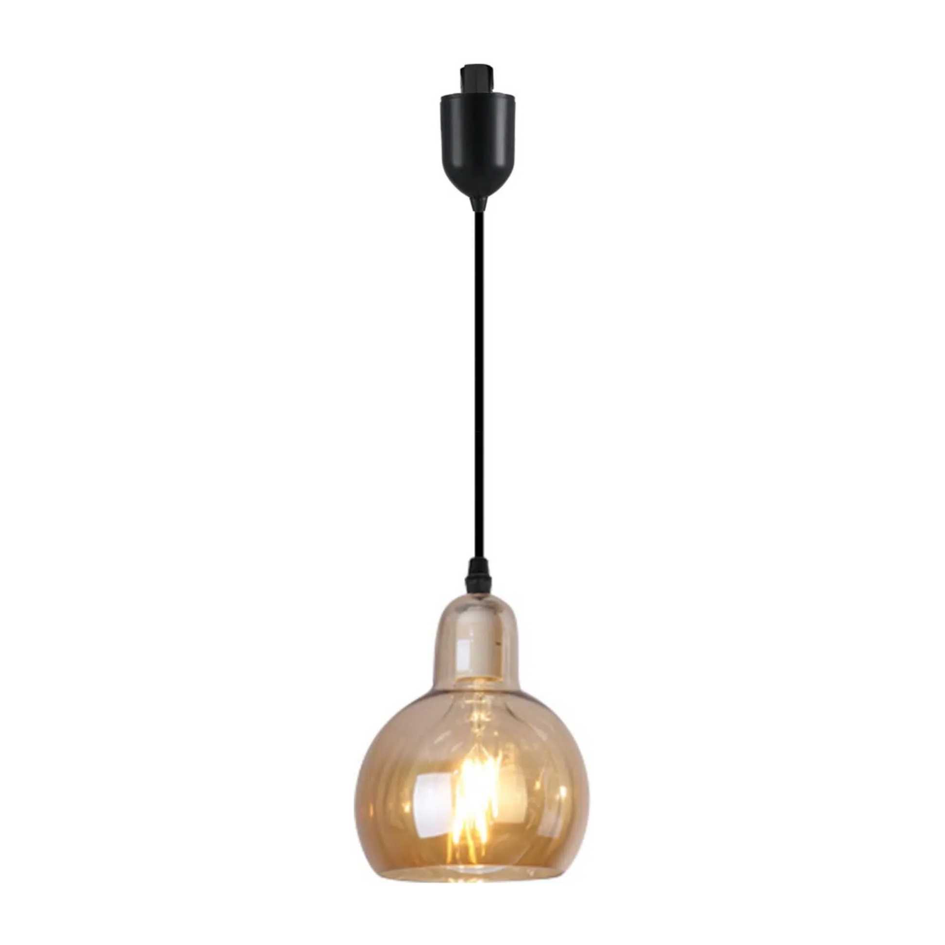 Kiven J-Type pendant light, clear glass shade, modern kitchen lighting fixture.