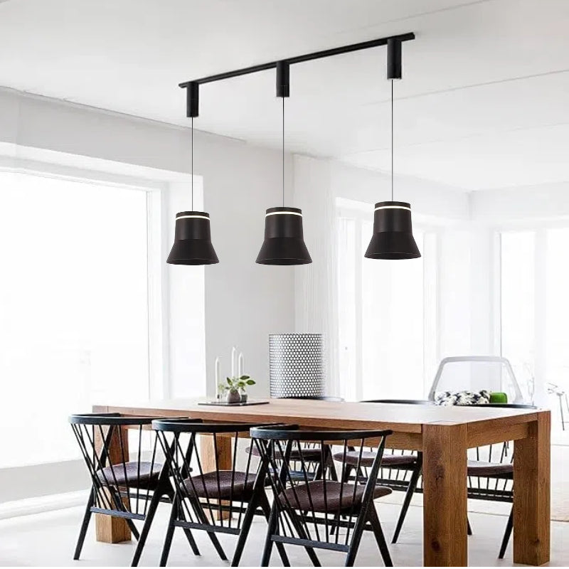 Kiven Track Pendant Light 7W Adjustable Levitate H-Type Retractable Lift Track Pendant Light with Al Shade Indoor Island Light Adjustable Length Warm White 3000K for Kitchen,Black - 3 Pack