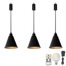 Load image into Gallery viewer, Rechargeable Battery Adjustable Cord Wireless Pendant Light Black Metal Shade Smart LED Bulbs with Remote