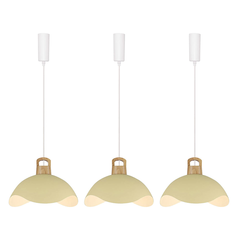 Multi-color iron shade track pendant light with a three-light design, adjustable length for home lighting.