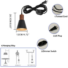 Load image into Gallery viewer, Plug In Outlet Corded Hanging Light Walnut Base Metal Black/White Shade Retro Living Lamp