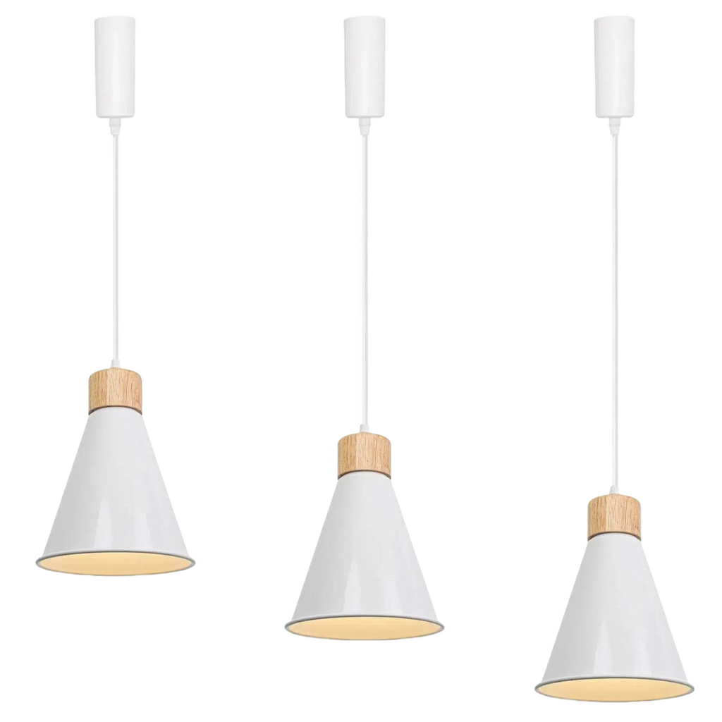 E26 Wood Base White Metal Cone Shade Retro Track Light 3.2 Ft Adjusted Height Freely