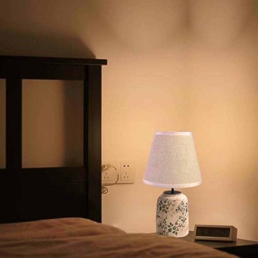 Kiven Cordless Table Lamp, Dimmable LED Vase Lamps with Fabric Lampshade, Classic Cottage Ambient Light, 1-Light Rechargeable Nightstand Lamp for Office Bookcase Bedside TD0997