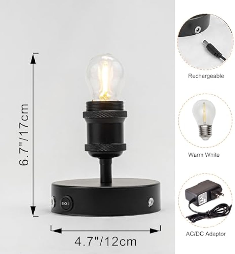 Kiven Operated Motion Sensor Table Lamp, Auto ON/Off Battery Operated Nightstand Lamp, Rechargeable 2700K/Warm White LED Bedside Lamp for Restaurant Bedroom Bars Kitchen Shelf Home Decor Black