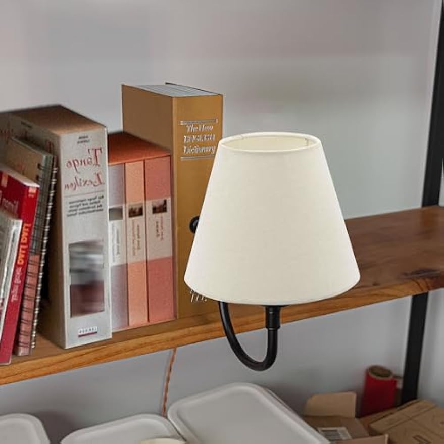 Kiven Plug-in Table Lamp, 1-Light Vintage Bookshelf Lamp with White Fabric Lampshade, Farmhouse Decorative Bookend, Plug in Book Lamp for Office Home Decor Bedside Bookcase