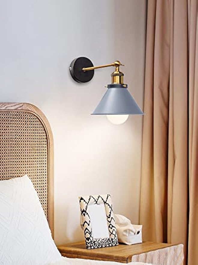 Kiven 2 Pack Simple Match E26 Base Rechargeable LED Bulb Remote Control Wall Lamp Grey Shade Metal Modern Design Sconce for Kitchen Bar Home Bulb Included