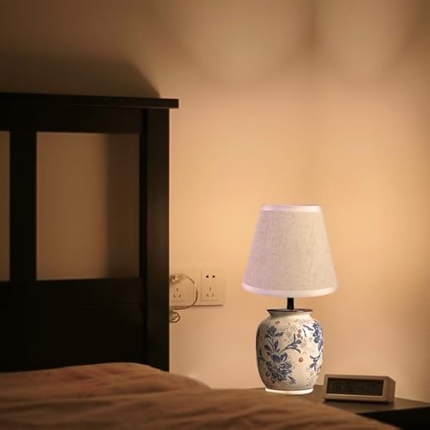 Kiven Cordless Table Lamp, Dimmable LED Vase Lamps with Fabric Lampshade, Classic Cottage Ambient Light, 1-Light Rechargeable Nightstand Lamp for Office Bookcase Bedside TD0993