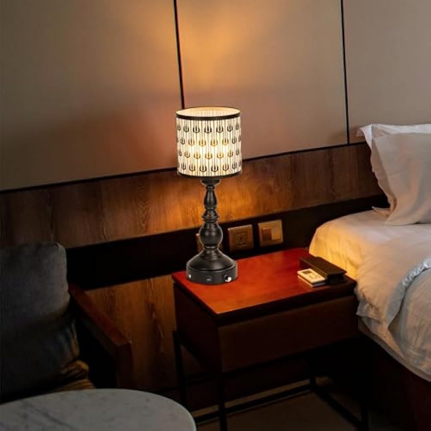 Kiven Cordless Table Lamp,Dimmable Rustic Farmhouse Bedside Desk Lamps with Metal Lampshade,2700K Warm White, Rechargeable Nightstand Lamp for Office Home Decor Bedside DZ0477-B