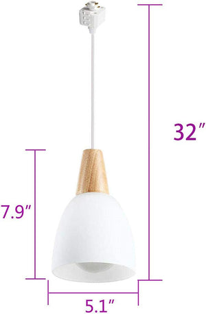 Kiven 3-Light H-Type Track Mount Pendant Fixtures for The Kitchen Counter and bar Track Lighting Pendants Modern Wood and Matte Glass, Bulb not Included ,32 inches