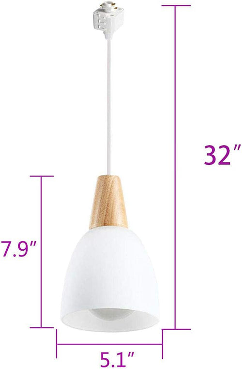 Kiven H-Type Pendant Light with White Glass Shade and Wood Accents, 32 inch length.