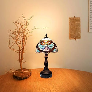 Kiven Cordless Tiffany Table Lamp with colorful glass lampshade, dimmable bedside lamp, ideal for home decor
