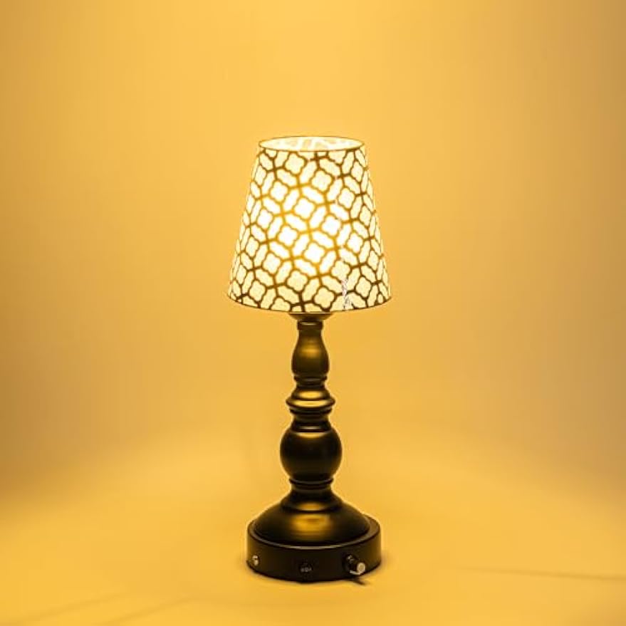 Kiven Cordless Table Lamp,Dimmable Rustic Farmhouse Bedside Desk Lamps with Metal Lampshade,2700K Warm White, Rechargeable Nightstand Lamp for Office Home Decor Bedside DZ0469