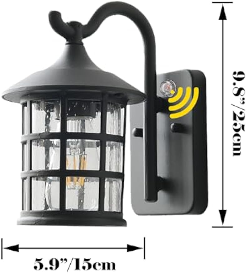 Kiven Waterproof Exterior Outdoor/Indoor Wall Light, Plug-in Wall Mount Lantern Light, Dusk-to-Dawn,Industrial Porch Light for House, Garage, Patio BD1985B