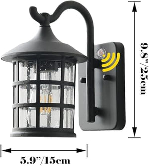 Kiven industrial outdoor wall light, dusk-to-dawn sensor, black finish, 5.9" x 9.8" for porch, garage, patio lighting