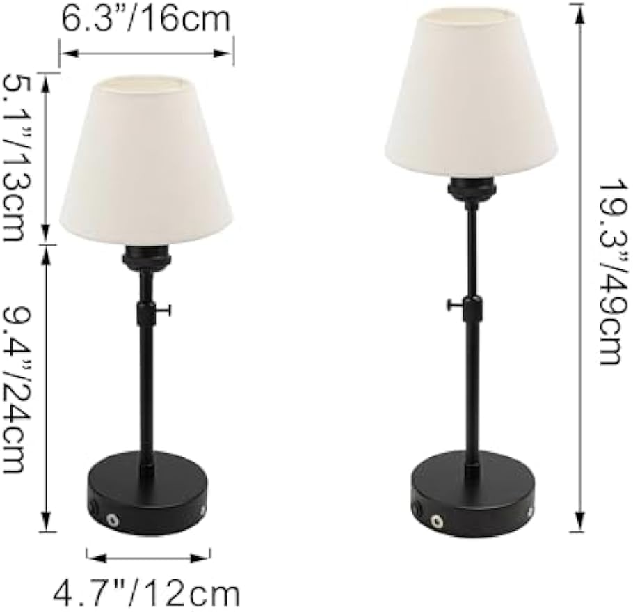 Kiven Auto ON/Off Battery Powered Lamp, Operated Motion Sensor Table Lamp with Fabric Lampshade, Cordless Table Lamp Indoor Adjustable Height, Nightstand Lamp for Bedroom Hallway,TD0625-W