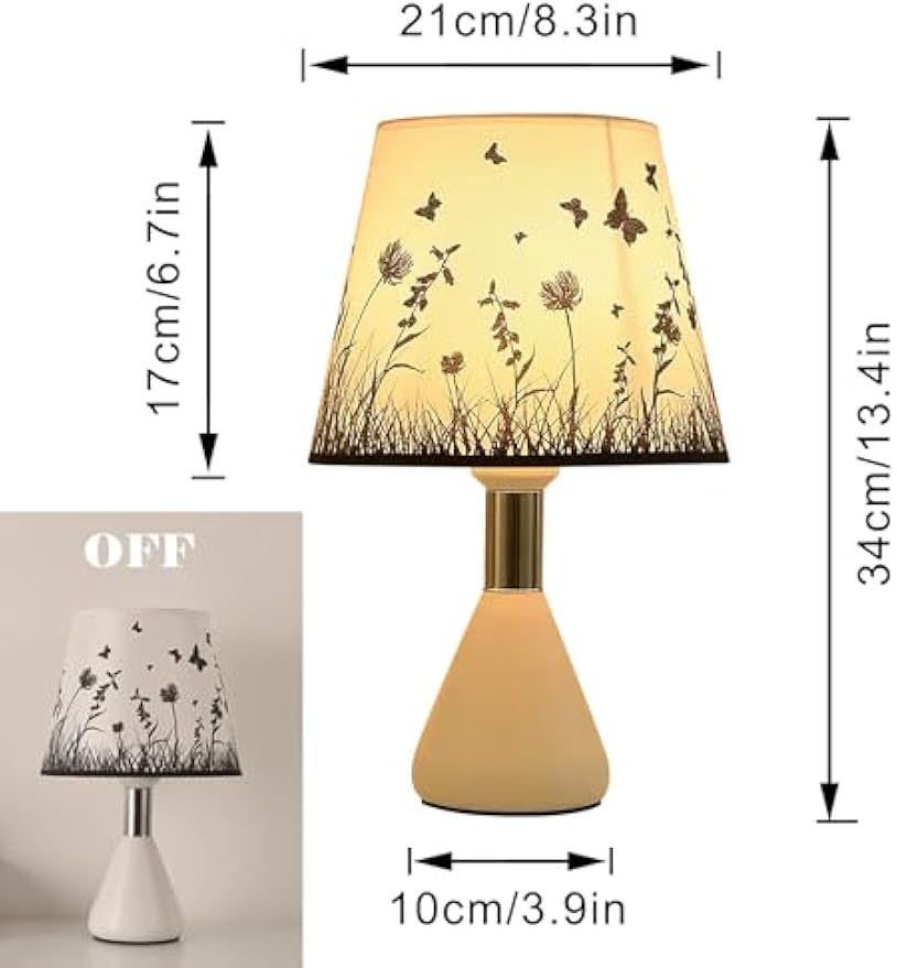 Kiven Cordless Table Lamp, Dimmable Desk Lamp with φ6.3 White Fabric Lampshade, Farmhouse Rechargeable Nightstand Lamp with White Base for Reading Home Decor Office Bedside, 1-Light