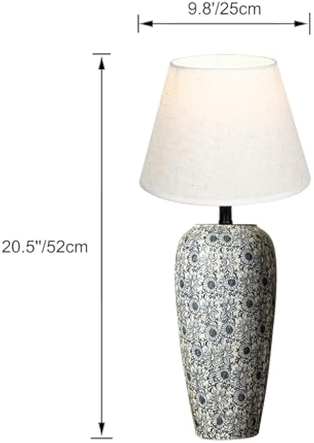 Kiven Cordless Table Lamp, Dimmable LED Vase Lamps with Fabric Lampshade, Classic Cottage Ambient Light, 1-Light Rechargeable Nightstand Lamp for Office Bookcase Bedside TD1015A