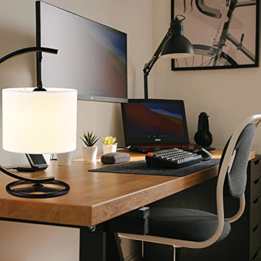 Kiven Modern Rechargeable Table Lamp, Dimmable Desk Lamp with White Fabric Lampshade,Black Finish Cordless Nightstand Lamp with Rechargeable LED Bulb for Reading Living Room Office, Set of 2