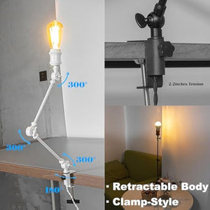 Kiven Clip-on Desk Lamp: Adjustable swing arm, Edison bulb, and clamp design for modern bedside or office lighting.