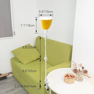 Kiven Clip-on Desk Lamp with yellow shade, adjustable arm. Dimensions: 5.9"/15cm, 7.1"/18cm, 9.8"/25cm, 2.2"/5.5cm max.
