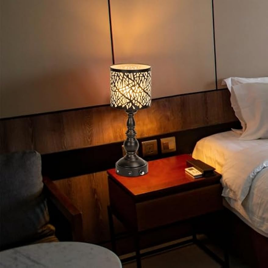 Kiven Cordless Table Lamp,Dimmable Rustic Farmhouse Bedside Desk Lamps with Metal Lampshade,2700K Warm White, Rechargeable Nightstand Lamp for Office Home Decor Bedside DZ0478