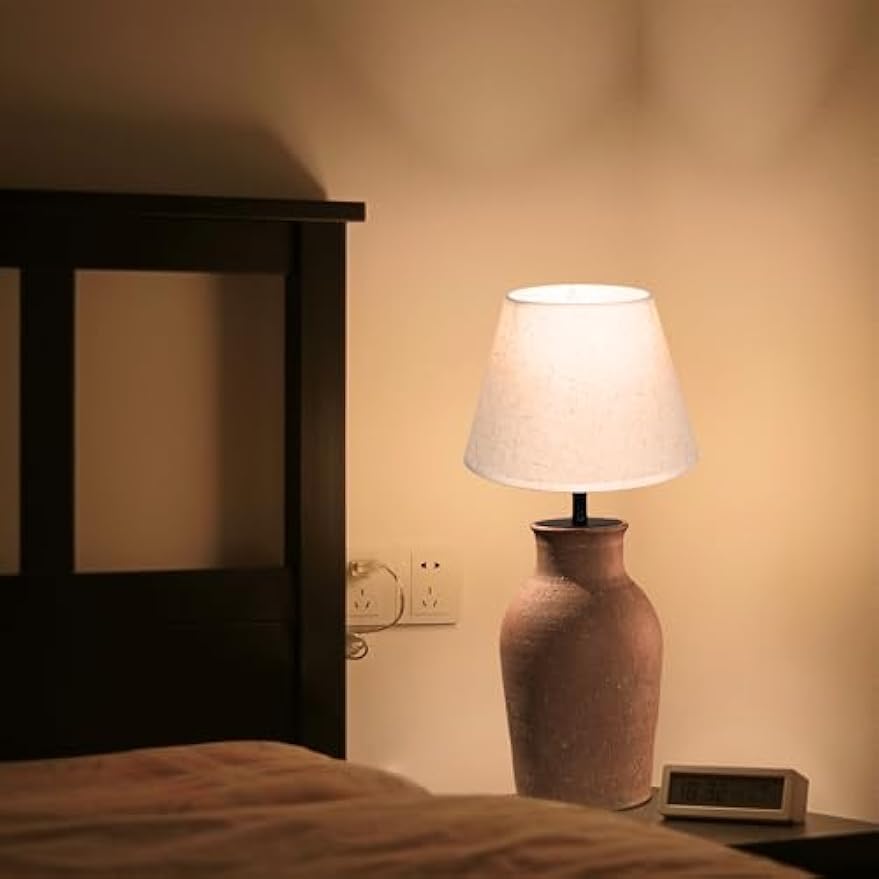 Kiven Cordless Table Lamp, Dimmable LED Vase Lamp with White Fabric Lampshade, Ceramic Pot Table Lamp, 1-Light Rechargeable Nightstand Lamp for Office Reading Home Decor Bedside TD0842