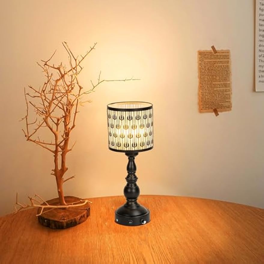 Kiven Cordless Table Lamp,Dimmable Rustic Farmhouse Bedside Desk Lamps with Metal Lampshade,2700K Warm White, Rechargeable Nightstand Lamp for Office Home Decor Bedside DZ0477-B