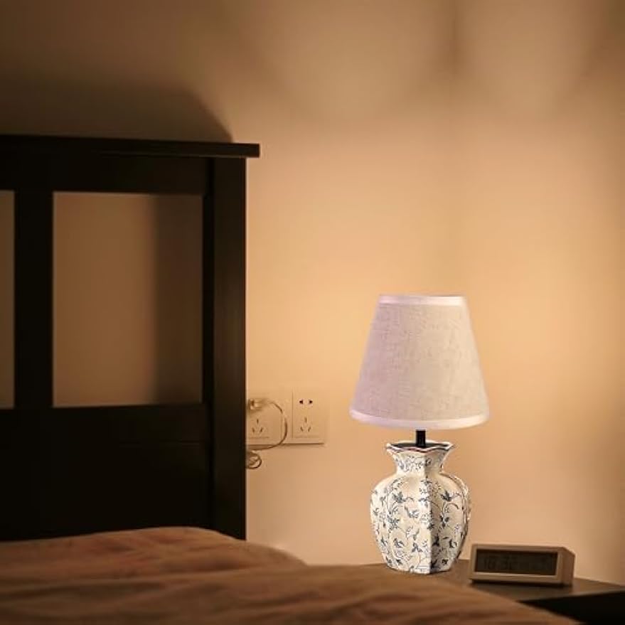 Kiven Cordless Table Lamp, Dimmable LED Vase Lamps with Fabric Lampshade, Classic Cottage Ambient Light, 1-Light Rechargeable Nightstand Lamp for Office Bookcase Bedside TD0991